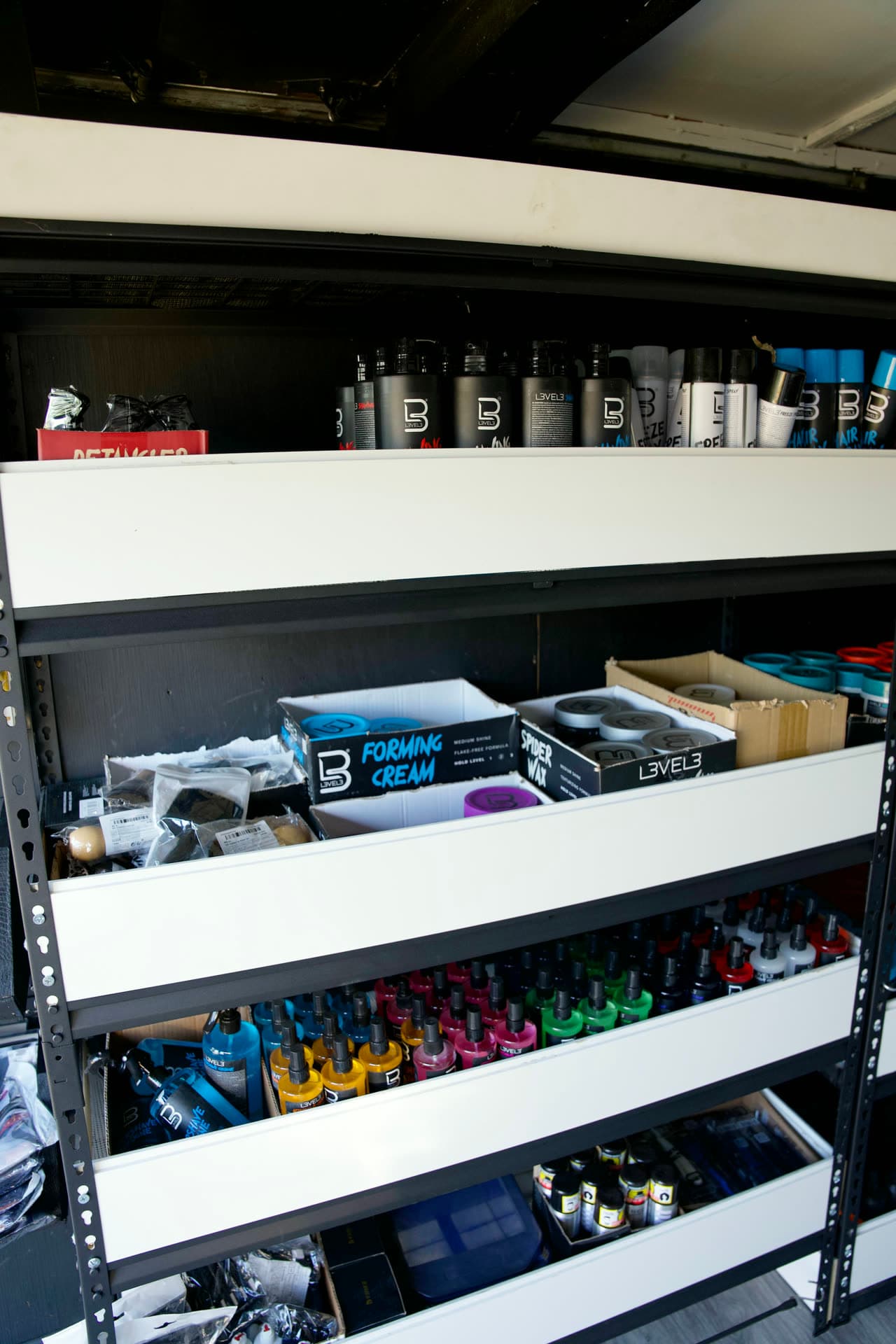 Level3 sprays, forming cream and colognes on the trailer shelves